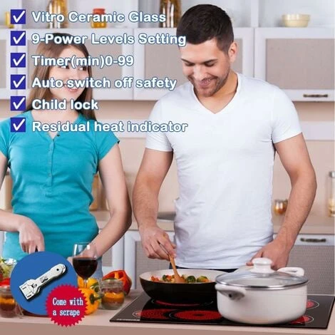 Karinear Ceramic Hob, 60cm Built-in 4 Zones Electric Cooktop With Dual Oval Zone 6600W, Hard Wired, No Plug Included 4 Karinear Ceramic Hob, 60cm Built-in 4 Zones Electric Cooktop With Dual Oval Zone 6600W, Hard Wired, No Plug Included - Image 2