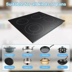 Karinear Ceramic Hob, 60cm Built-in 4 Zones Electric Cooktop With Dual Oval Zone 6600W, Hard Wired, No Plug Included 10 Karinear Ceramic Hob, 60cm Built-in 4 Zones Electric Cooktop With Dual Oval Zone 6600W, Hard Wired, No Plug Included -Home Appliance Store 72566712 4