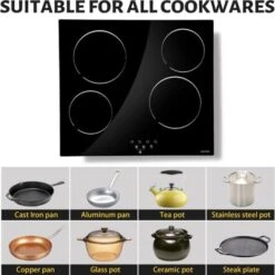 NOXTON Ceramic Hob, Built-in 4 Zone Electric Hobs 60cm Black Glass Panel Cooker With Touch Controls 10 NOXTON Ceramic Hob, Built-in 4 Zone Electric Hobs 60cm Black Glass Panel Cooker With Touch Controls -Home Appliance Store 72566716 4