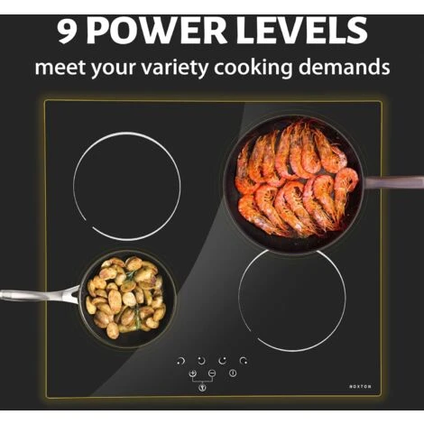NOXTON Ceramic Hob, Built-in 4 Zone Electric Hobs 60cm Black Glass Panel Cooker With Touch Controls 7 NOXTON Ceramic Hob, Built-in 4 Zone Electric Hobs 60cm Black Glass Panel Cooker With Touch Controls - Image 5