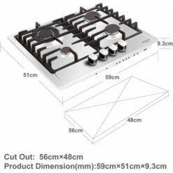 NOXTON Built-in 4 Burner Gas Cooker, Stainless Steel Gas Hob With Flame Out Protection, Cast Iron Pan Support, NG/LPG Kit, 59cm X 51cm -Home Appliance Store 72566718 3