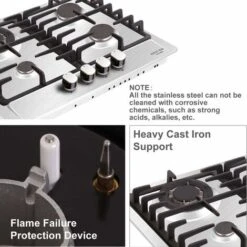 NOXTON Built-in 4 Burner Gas Cooker, Stainless Steel Gas Hob With Flame Out Protection, Cast Iron Pan Support, NG/LPG Kit, 59cm X 51cm -Home Appliance Store 72566718 5