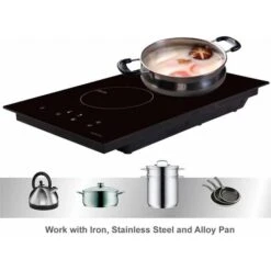 NOXTON Induction Hob Built-in 2 Zone Domino Electric Hobs With Touch Controls Black Glass Hot Plate 30cm 3500W -Home Appliance Store 72566725 3
