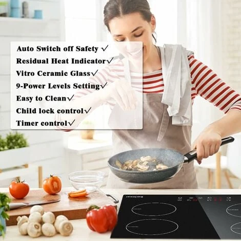Karinear Plug In Induction Hob, 60cm 4 Zones Electric Hob With Touch Control, Black Vitro Ceramic Glass 4 Karinear Plug In Induction Hob, 60cm 4 Zones Electric Hob With Touch Control, Black Vitro Ceramic Glass - Image 2