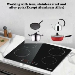 Karinear Plug In Induction Hob, 60cm 4 Zones Electric Hob With Touch Control, Black Vitro Ceramic Glass 11 Karinear Plug In Induction Hob, 60cm 4 Zones Electric Hob With Touch Control, Black Vitro Ceramic Glass -Home Appliance Store 72566726 5