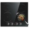 Induction Hob Black Glass Electric Cooktop Built-in 4 Zone Electric Hob With Knob 60cm, 7200W, Hard Wire, No Plug Included -Home Appliance Store 73150172 1