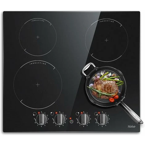 Induction Hob Black Glass Electric Cooktop Built-in 4 Zone Electric Hob With Knob 60cm, 7200W, Hard Wire, No Plug Included 3 Induction Hob Black Glass Electric Cooktop Built-in 4 Zone Electric Hob With Knob 60cm, 7200W, Hard Wire, No Plug Included