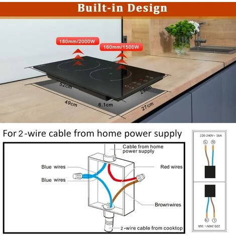 2 Zone Induction Hob, Hobsir Electric Hob 30cm, Built-in Induction Cooker, Touch Control, 9 Heating Levels, Safety Lock, Timer, 3500W, Hard Wire, No Plug Included 4 2 Zone Induction Hob, Hobsir Electric Hob 30cm, Built-in Induction Cooker, Touch Control, 9 Heating Levels, Safety Lock, Timer, 3500W, Hard Wire, No Plug Included - Image 2