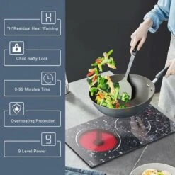 2 Zone Ceramic Hob, Hobsir Built-in Electric Hob 30cm, Marble, 3200W, Touch Control, Doul Zone, 9 Heating Levels, Safety Lock,Timer, Hard Wire, No Plug Included, LH07 -Home Appliance Store 73150174 5