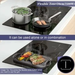 Plug In Induction Hob, Hobsir 4 Zones Electric Hob 60cm With Flexible Zone For Griddle Plate, Bulit-in, 2800W, Slider Touch, Timer, Child-safety Lock, Pause Function,13 Amp -Home Appliance Store 73150179 3