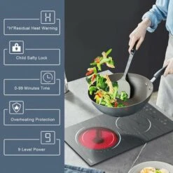 2 Zone Ceramic Hob, Hobsir Built-in Electric Hob 30cm, Marble, 3200W, Touch Control, Doul Zone, 9 Heating Levels, Safety Lock, Timer, Hard Wire, No Plug Included, LH06 -Home Appliance Store 73150181 5