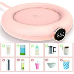 Coffee Mug Warmer For Desk Auto Shut Off USB, Electric Beverage Warmer For Coffee,Cocoa,Tea,Milk Pink -Home Appliance Store 77431963 3