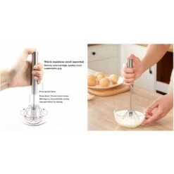 Automatic Rotating Stirrer Manual Beaters And Stainless Steel Whisks Stainless Steel Semi-automatic Hand Egg Beater Milk Frother Non-Electric Mixer(12 Inch) READCLY -Home Appliance Store 80962911 3
