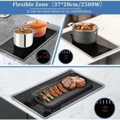 Plug In Induction Hob, Hobsir 2 Zone Electric Hob 30cm, Double Induction Hob With Stainless Steel Frame, Flexible Zone, Bulit-in, 2800W, Slider Touch, Timer, Pause Function, Child-safety Lock, 13 Amp -Home Appliance Store 81851227 3