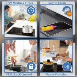 Plug In Induction Hob, Hobsir 2 Zone Electric Hob 30cm, Double Induction Hob With Stainless Steel Frame, Flexible Zone, Bulit-in, 2800W, Slider Touch, Timer, Pause Function, Child-safety Lock, 13 Amp -Home Appliance Store 81851227 5