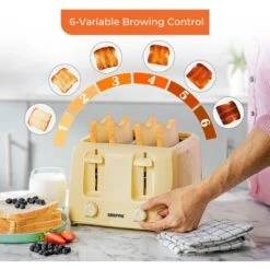Beige 4 Slice Toaster Family Size 1400W With Variable Browning Control -Home Appliance Store 83743689 3