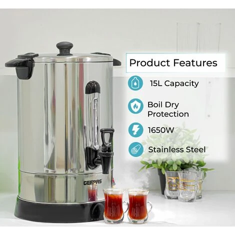 Commercial Catering Urn Kitchen Hot Water Boiler Tea Coffee Stainless Steel 15L 4 Commercial Catering Urn Kitchen Hot Water Boiler Tea Coffee Stainless Steel 15L - Image 2
