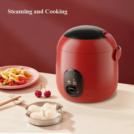 1.2L Mini Steam Rice Cooker With Removable Non-Stick Pot And Indicator Lights - Perfect Rice In Minutes For 1-2 People,Red 4 1.2L Mini Steam Rice Cooker With Removable Non-Stick Pot And Indicator Lights - Perfect Rice In Minutes For 1-2 People,Red - Image 2