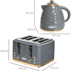 HOMCOM Kettle And Toaster Sets 1.7L Kettle & 4 Slice Toaster W/ Browning Control Grey -Home Appliance Store 89624221 5