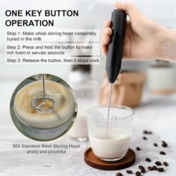 Electric Milk Frother Handheld With Stainless Steel Stand Battery Powered Foam Maker -Home Appliance Store 90643877 3