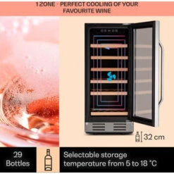 Klarstein Vinovilla 29 Built-In Wine Fridge 81 L / 29 Bottles 1 Zone Glass Door Stainless Steel -Home Appliance Store 92526667 3