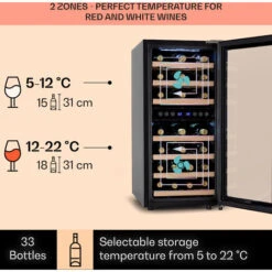 Klarstein Vinamour 33 Duo Wine Fridge 2 Zones 89 L / 33 Bottles 5-18°C Touch -Home Appliance Store 92881315 3