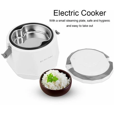 1.6 L Mini Rice Cooker - 12V Electric Food Steamer - Household Multi Cooker Portable Rice Cooking Steaming Pot For Car/Home/Travel - Kitchen Tool Instant Keep Warm (White) 5 1.6 L Mini Rice Cooker - 12V Electric Food Steamer - Household Multi Cooker Portable Rice Cooking Steaming Pot For Car/Home/Travel - Kitchen Tool Instant Keep Warm (White) - Image 3