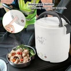 Mini Rice Cooker, 12V 100W 1L Electric Food Steamer, 2 Cups Portable Travel Steamer Small, All-in-1 Multi Cooker Stainless Waterproof Non-Stick Pot(White) 8 Mini Rice Cooker, 12V 100W 1L Electric Food Steamer, 2 Cups Portable Travel Steamer Small, All-in-1 Multi Cooker Stainless Waterproof Non-Stick Pot(White) -Home Appliance Store 95534338 3