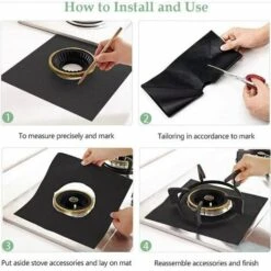 4Pcs Gas Hob Protector Teflon Silver Hob Gas Protector Gas Stove Protector Gas Stove Gas Burner Protector Anti-Corrosion Non-Stick (Black 2727cm) -Home Appliance Store 96487018 3