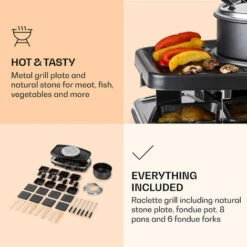 Klarstein Entrecôte 2-in-1 Raclette Grill & Fondue Natural Stone 1100W 8 Persons Coasters -Home Appliance Store 97224497 5