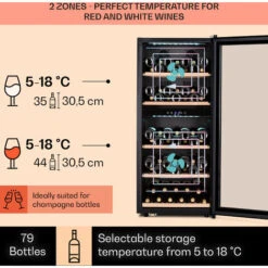 Klarstein Vinamour 66 Duo Wine Fridge 2 Zones 204 L / 79 Bottles 5-18°C Touch -Home Appliance Store 97224518 3