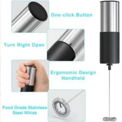 Handheld Milk Frother, Electric Milk Blender Froth Machine, Stirred Beverage Blender For Latte, Cappuccino, Hot Chocolate, Drinks, High Speed 14000 RPM (battery Not Included, With Stand) -Home Appliance Store 97905226 3