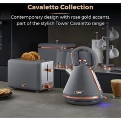 Tower Cavaletto Pyramid Kettle And 2 Slice Toaster Set Grey -Home Appliance Store 98481195 4