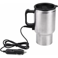 Electric Heated Travel Mug 12V 454ML Stainless Steel Travel Mug With Lid And Handle Electric Insulated Plug Kettles Car Coffee Mug Warmer,16.5CM