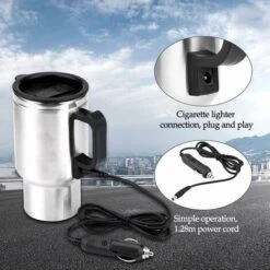 Electric Heated Travel Mug 12V 454ML Stainless Steel Travel Mug With Lid And Handle Electric Insulated Plug Kettles Car Coffee Mug Warmer,16.5CM -Home Appliance Store 99569326 3